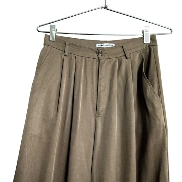 Reformation Mason Pleated 100% Tencel Lyocell-Twill Wide Leg Pants Size 4P - Picture 7 of 16